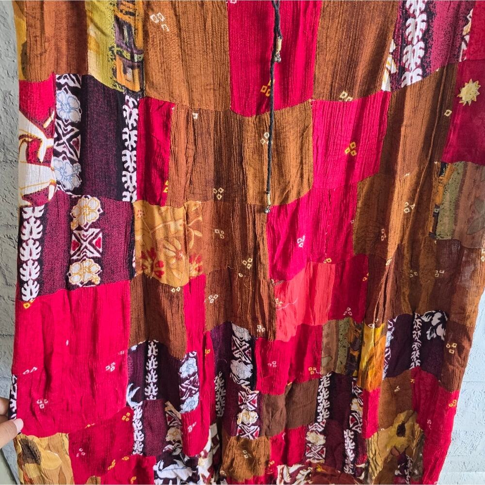 Boho Chic Patchwork Cottage Style Brown And Pink Maxi Skirt - Picture 6 of 12